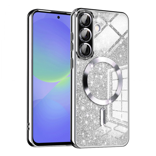 Husa MagSafe pentru Samsung Galaxy A56 A566 / A36 A366, Techsuit, Luxury Glitter, Argintie