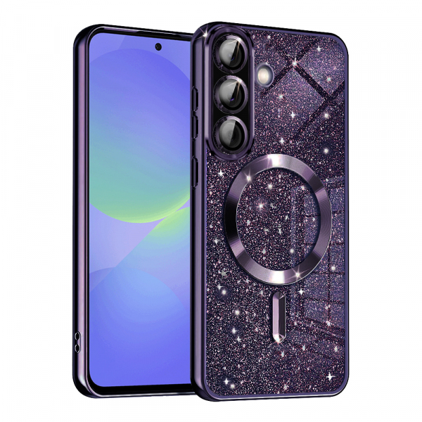 Husa MagSafe pentru Samsung Galaxy A56 A566 / A36 A366, Techsuit, Luxury Glitter, Mov Inchis