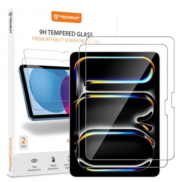 Folie de protectie Ecran Techsuit ArmorGlass CrystalHD pentru Apple iPad Air 13 (2026) / Pro 13 (2025), Sticla Securizata, Full Glue, Set 2 bucati