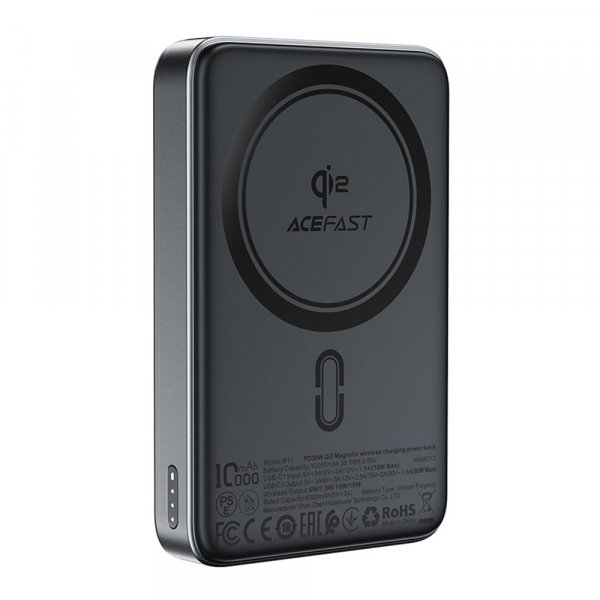 Baterie Externa Wireless Acefast M11, 10000mAh, 30W, PD + FQI, 1 x QI - 1 x USB-C, Neagra