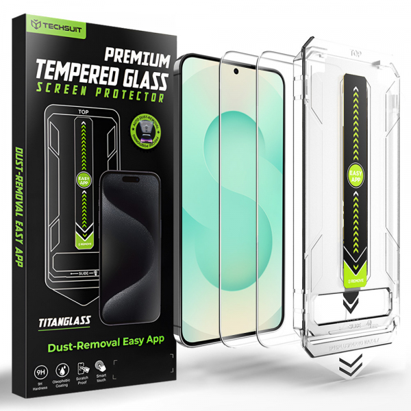 Folie de protectie Ecran Techsuit TitanGlass CrystalHD pentru Samsung Galaxy S26 Plus S947, Sticla Securizata, Full Glue, Set 2 bucati