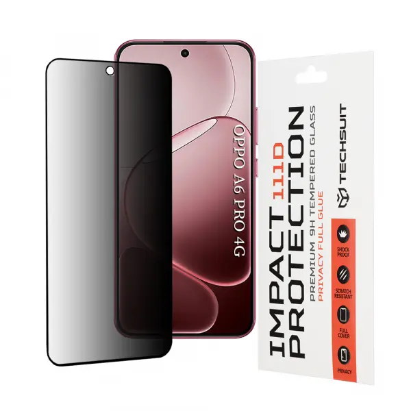 Folie de protectie Ecran Privacy Techsuit pentru Oppo A6 Pro 5G / A6 Pro 4G, Sticla Securizata, Full Glue, 111D