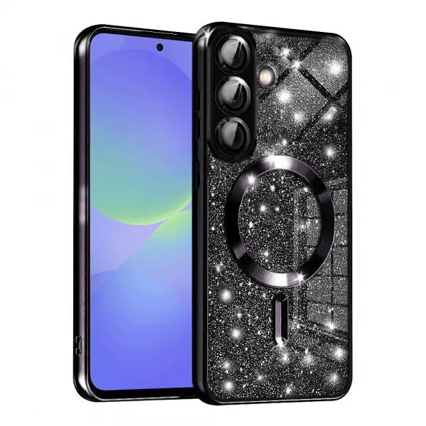 Husa MagSafe pentru Samsung Galaxy A56 A566 / A36 A366, Techsuit, Luxury Glitter, Neagra