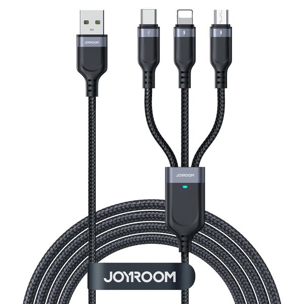 Cablu Incarcare USB-A - Lightning / microUSB / USB-C Joyroom S-A18 3in1, 20W, 1.2m, Negru
