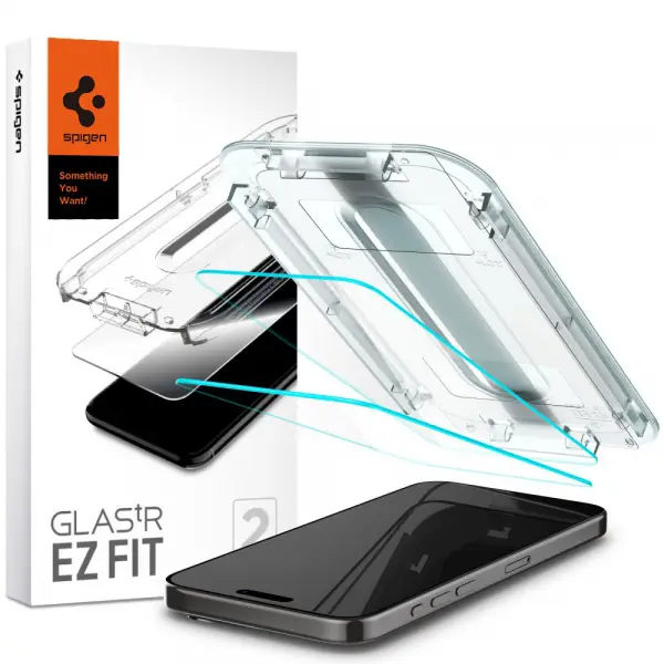 Folie de protectie Ecran Spigen GlastR EZ FIT pentru Apple iPhone 15 Pro, Sticla Securizata, Full Glue, Set 2 bucati AGL06892