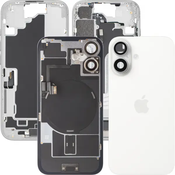 Capac Baterie Apple iPhone 16, Cu Carcasa Mijloc, Full Parts, Alb, Swap