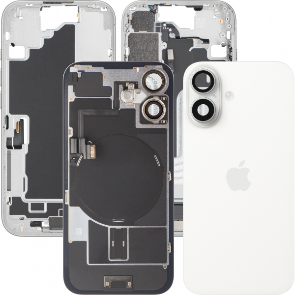 Capac Baterie Apple iPhone 16, Cu Carcasa Mijloc, Full Parts, Alb, Swap