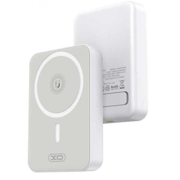 Baterie Externa Wireless XO Design PR231, 10000mAh, 20W, PD + FQI, 1 x QI - 1 x USB-C, Alba