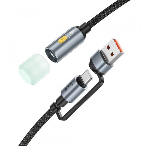 Cablu Led HOCO UA38C, USB-C / USB-A, 0.3m, Negru