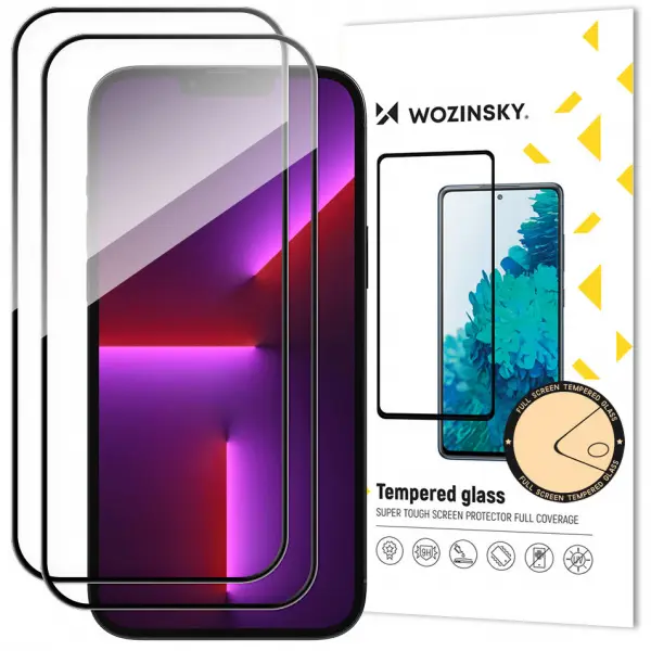 Folie de protectie Ecran WZK pentru Apple iPhone 14 Pro, Sticla Securizata, Full Glue, Set 2 bucati, Neagra