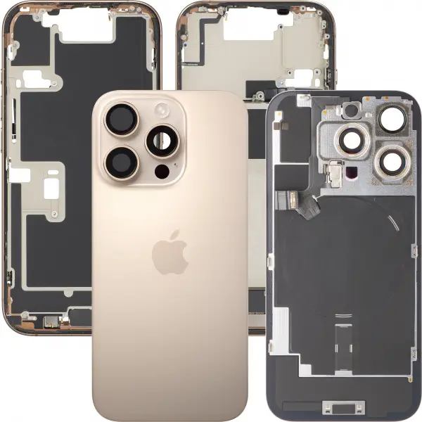 Capac Baterie Apple iPhone 16 Pro, Cu Carcasa Mijloc, Full Parts, Auriu (Desert Titanium), Swap