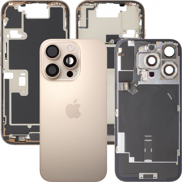 Capac Baterie Apple iPhone 16 Pro, Cu Carcasa Mijloc, Full Parts, Auriu (Desert Titanium), Swap