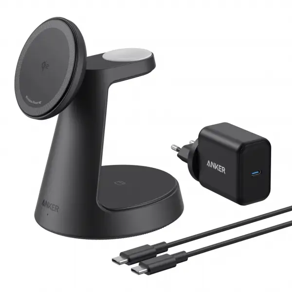Incarcator Retea Wireless Anker MagGo 3in1, 15W, 1.67A, Negru B25M4G11