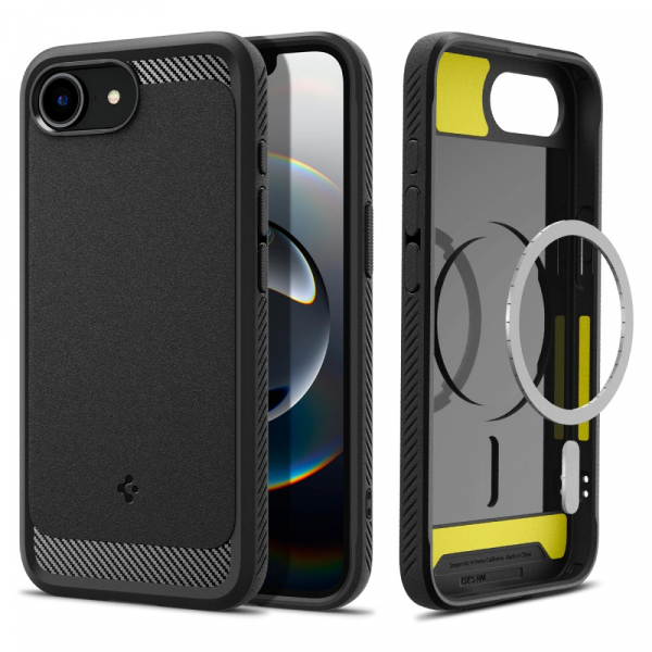 Husa MagSafe pentru Apple iPhone 17e / 16e, Spigen, Rugged Armor, Neagra Mata