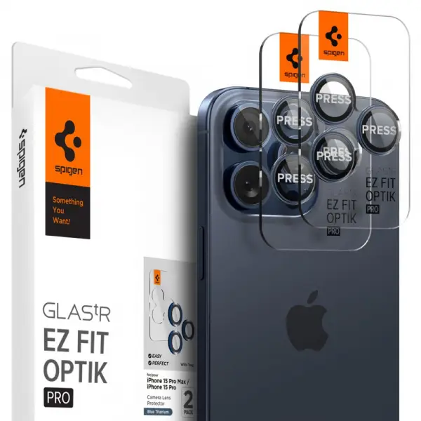 Folie de protectie Camera Spate Spigen GlastR EZ FIT Optik Pro pentru Apple iPhone 16 Pro Max / 16 Pro, Sticla Securizata, Set 2 bucati, Albastra