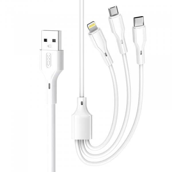 Cablu Incarcare USB-A - Lightning / microUSB / USB-C XO Design NB230 3in1, 20W, 1m, Alb
