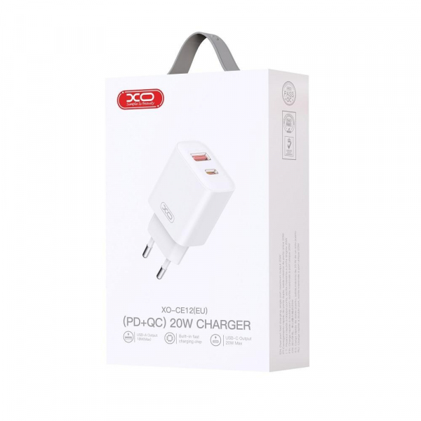 Incarcator Retea XO Design BPCE12, 20W, 3A, 1 x USB-A - 1 x USB-C, Alb