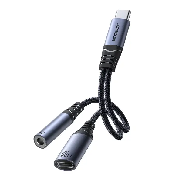 Adaptor Audio USB-C - 3.5mm / USB-C Joyroom SY-C02, Negru
