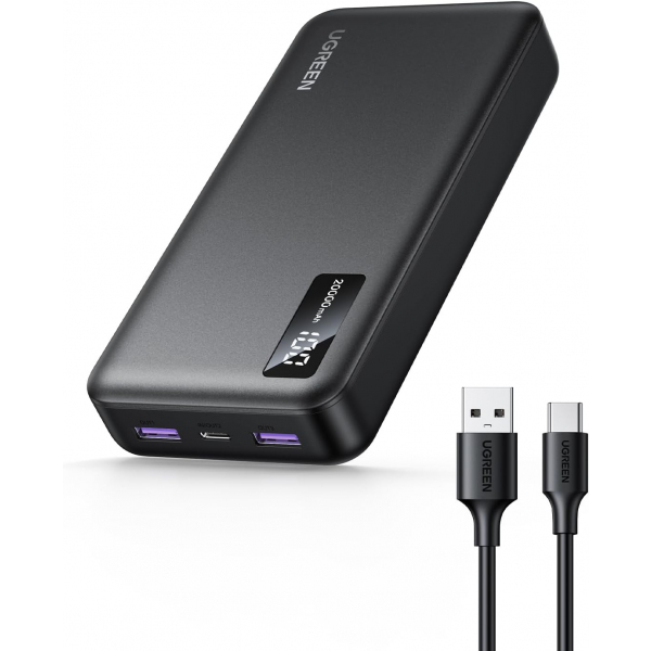 Baterie Externa UGREEN PB312, 20000mAh, 22.5W, QC + PD, 1 x USB-C - 2 x USB-A, Neagra