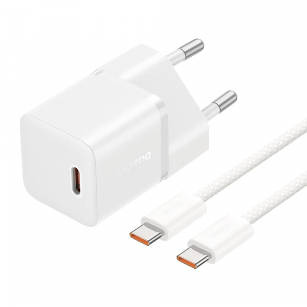 Incarcator Retea Cu Cablu USB-C Baseus GaN5, 20W, 3A, 1 x USB-C, Alb P10110900213-01