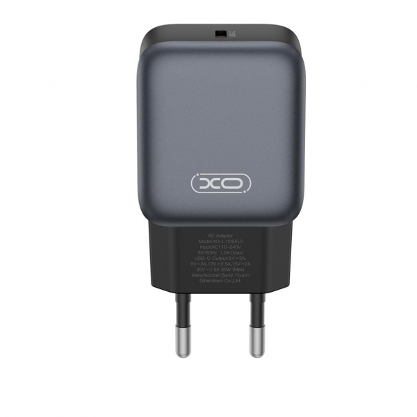 Incarcator Retea XO Design L155, 30W, 3A, 1 x USB-C, Negru