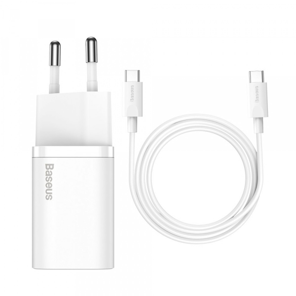 Incarcator Retea Cu Cablu USB-C Baseus Super Si, 25W, 3A, 1 x USB-C, Alb TZCCSUP-L02