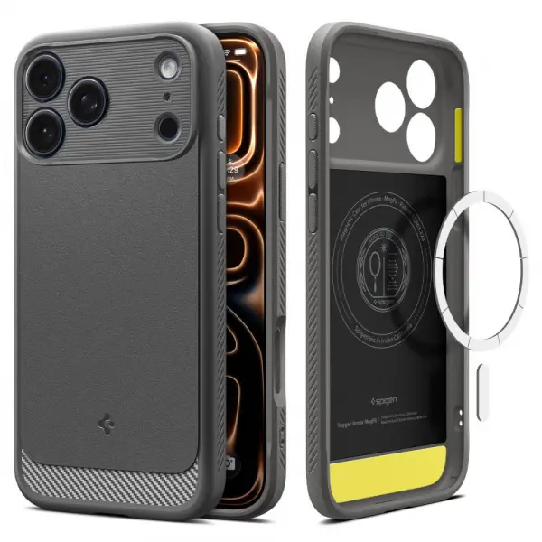 Husa MagSafe pentru Apple iPhone 17 Pro, Spigen, Rugged Armor, Gri ACS10330