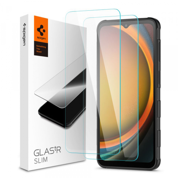 Folie de protectie Ecran Spigen GlastR Slim pentru Samsung Galaxy XCover7 Pro / Xcover7 G556, Sticla Securizata, Full Glue, Set 2 bucati AGL09407