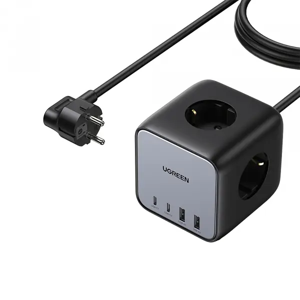 Prelungitor UGREEN CD268 Nexode DigiNest Cube, 3 x Schuko, Gri