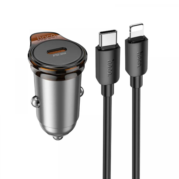 Incarcator Auto Cu Cablu Lightning HOCO NZ16, 30W, 3A, 1 x USB-C, Gri