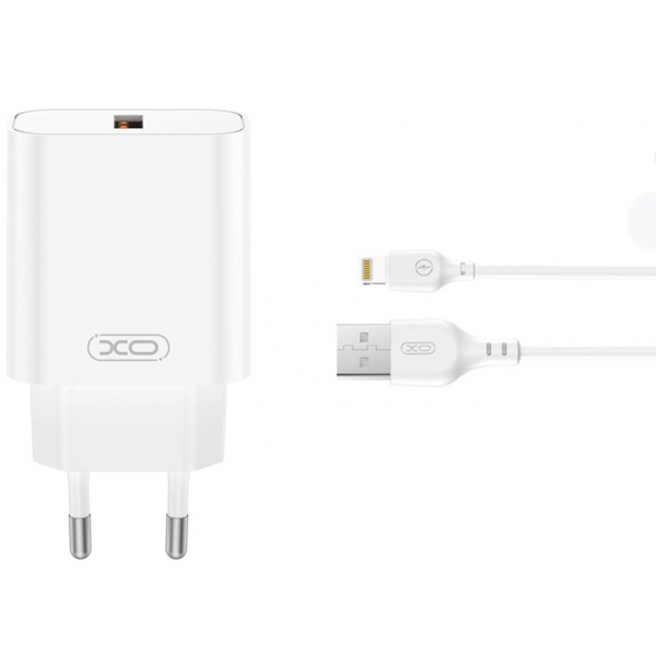 Incarcator Retea Cu Cablu Lightning XO Design CE33, 18W, 3A, 1 x USB-A, Alb