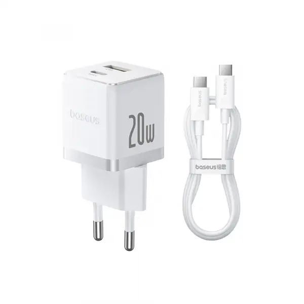 Incarcator Retea Cu Cablu USB-C Baseus Palm, 20W, 3A, 1 x USB-A - 1 x USB-C, Alb P10111608213-01