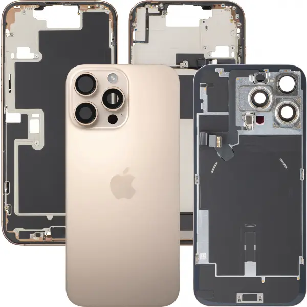 Capac Baterie Apple iPhone 16 Pro Max, Cu Carcasa Mijloc, Full Parts, Auriu (Desert Titanium), Swap