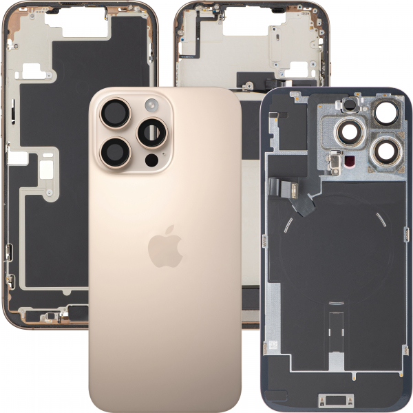 Capac Baterie Apple iPhone 16 Pro Max, Cu Carcasa Mijloc, Full Parts, Auriu (Desert Titanium), Swap