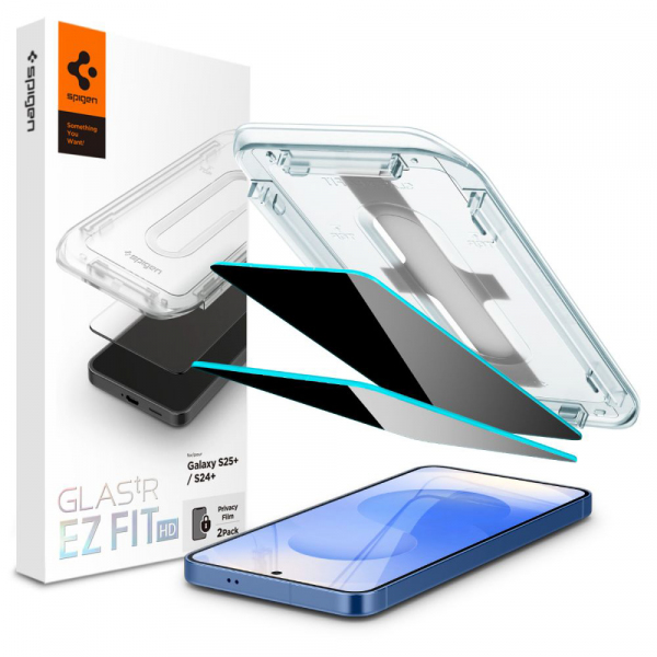 Folie de protectie Ecran Privacy Spigen GlastR EZ FIT HD pentru Samsung Galaxy S25+ S936 / S24+ S926, Sticla Securizata, Full Glue, Set 2 bucati