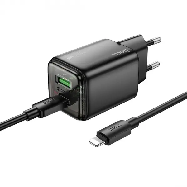 Incarcator Retea Cu Cablu Lightning HOCO N52, 20W, 3A, 1 x USB-A - 1 x USB-C, Negru