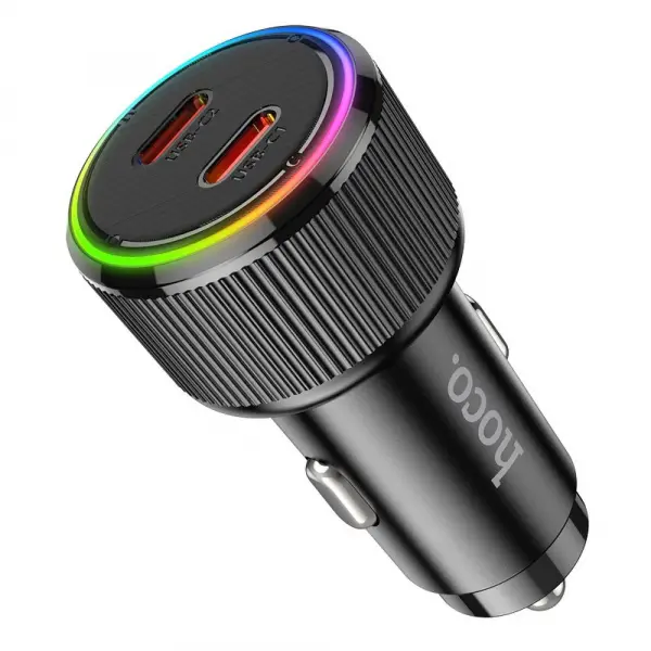 Incarcator Auto HOCO NZ14B, 50W, 3A, 2 x USB-C, Negru