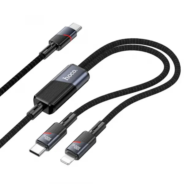 Cablu Date si Incarcare USB-C - Lightning / USB-C HOCO U139 2in1, 100W, 1.2m, Negru