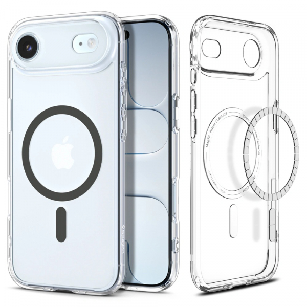 Husa MagSafe pentru Apple iPhone 17 Air, Spigen, Ultra Hybrid, Gri Transparenta ACS10314