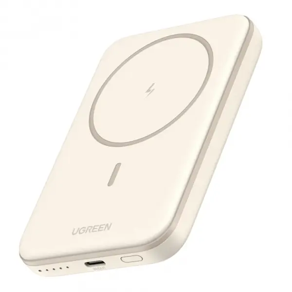 Baterie Externa Wireless UGREEN PB560, 5000mAh, 15W, PD + QI, 1 x QI - 1 x USB-C, Bej