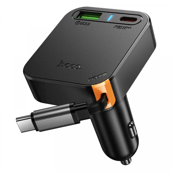 Incarcator Auto Cu Cablu USB-C HOCO NZ18, 65W, 3A, 1 x USB-A - 1 x USB-C, Negru