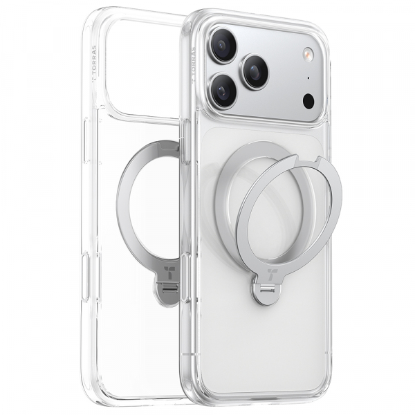 Husa MagSafe pentru Apple iPhone 17 Pro Max, Torras, Ostand Spin, Transparenta