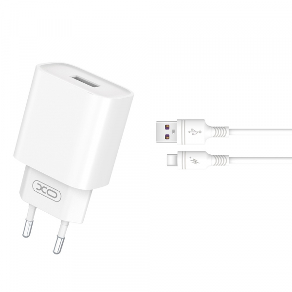 Incarcator Retea Cu Cablu USB-C XO Design CE02D, 18W, 3A, 1 x USB-A, Alb