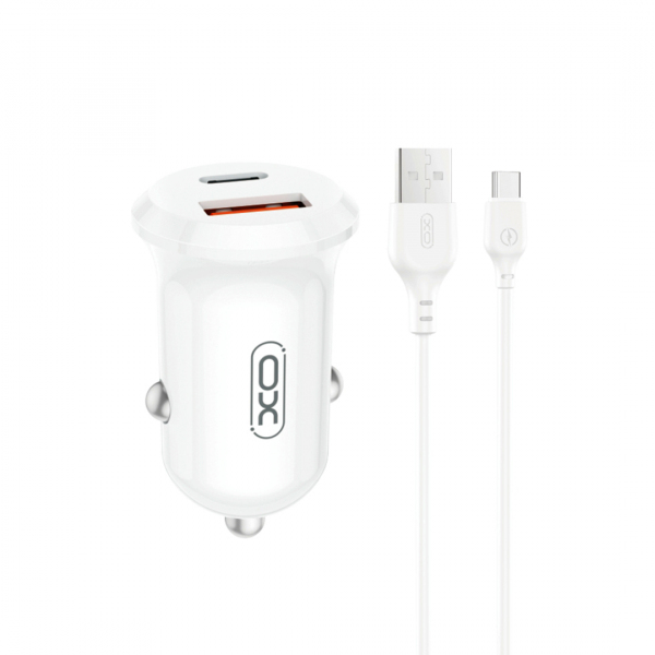 Incarcator Auto Cu Cablu USB-C XO Design CC69, 30W, 3A, 1 x USB-A - 1 x USB-C, Alb