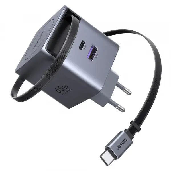Incarcator Retea Cu Cablu USB-C UGREEN X615, 65W, 3A, 1 x USB-A - 1 x USB-C, Gri