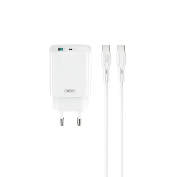 Incarcator Retea Cu Cablu USB-C XO Design CE29, 20W, 3A, 1 x USB-A - 1 x USB-C, Alb