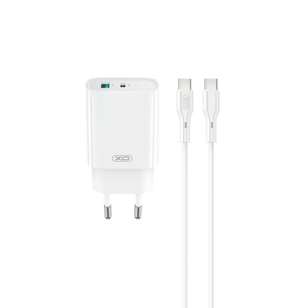 Incarcator Retea Cu Cablu USB-C XO Design CE29, 20W, 3A, 1 x USB-A - 1 x USB-C, Alb