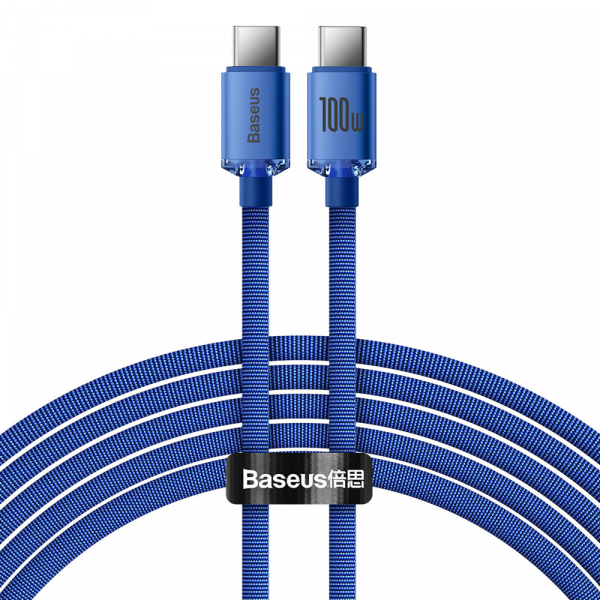 Cablu Date si Incarcare USB-C - USB-C Baseus Crystal Shine Series, 100W, 2m, Albastru CAJY000703
