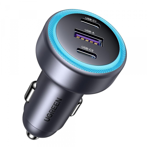 Incarcator Auto UGREEN EC307, 30W, 3A, 1 x USB-A - 2 x USB-C, Gri