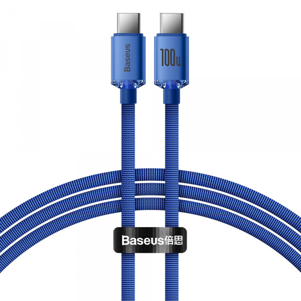 Cablu Date si Incarcare USB-C - USB-C Baseus Crystal Shine Series, 100W, 1.2m, Albastru CAJY000603